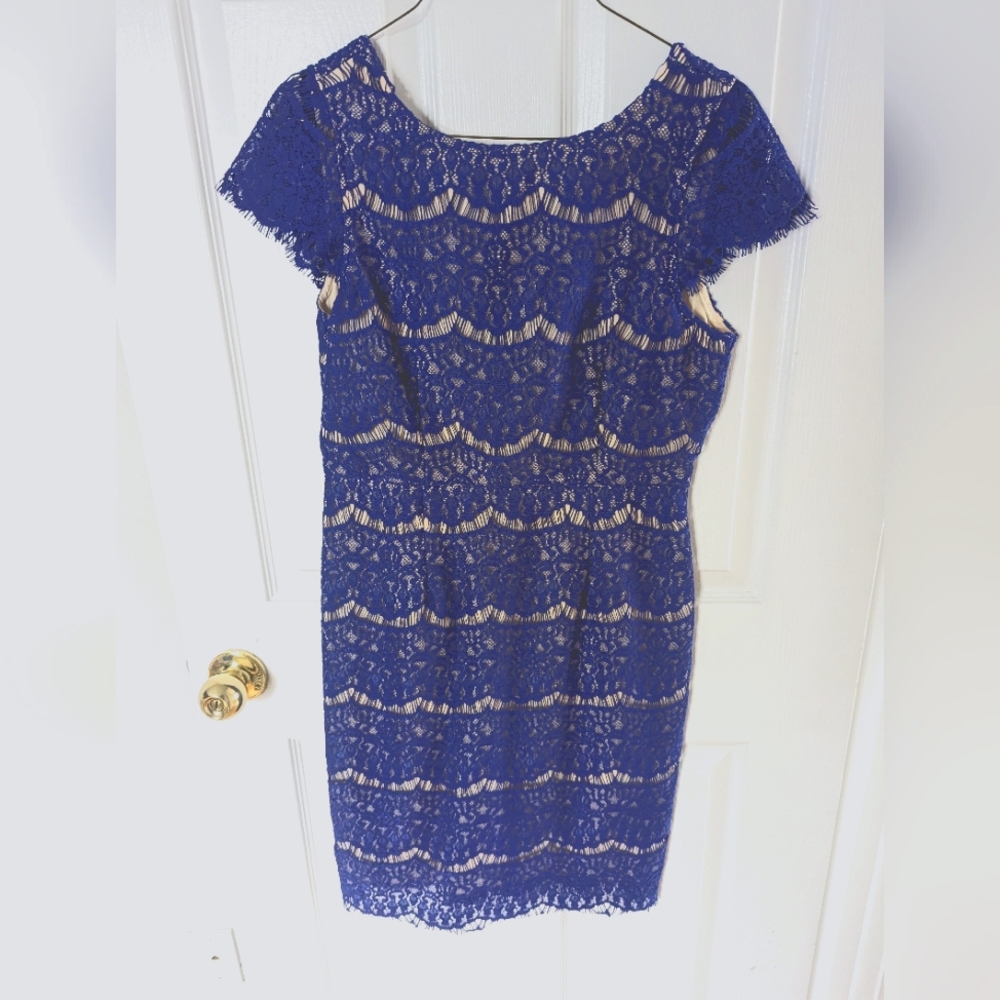 Beautiful lace knee length blue dress